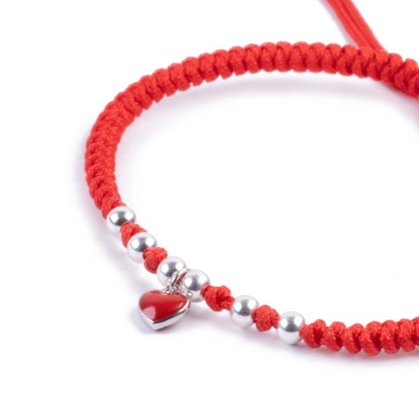 Pulsera Hilo rojo, Corazón y cuentas de plata 925