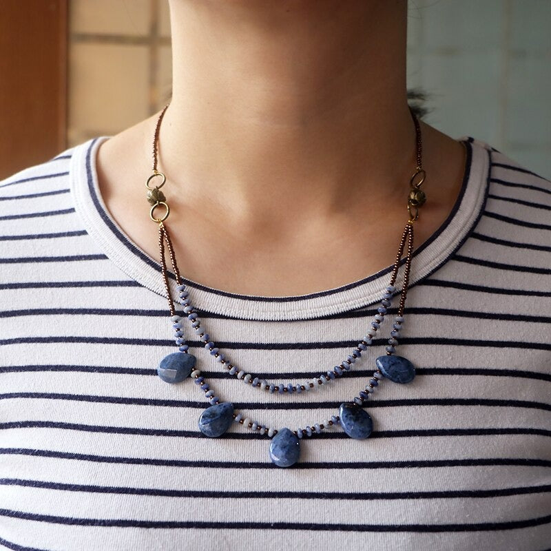Collar Colgantes Gotas de de Jaspe Azul – Chile