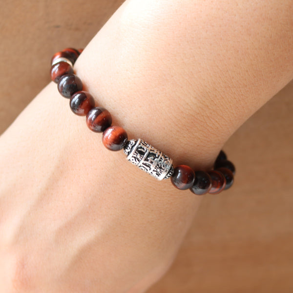 Pulsera de Ojo de Tigre - Om Mani Padme Hum