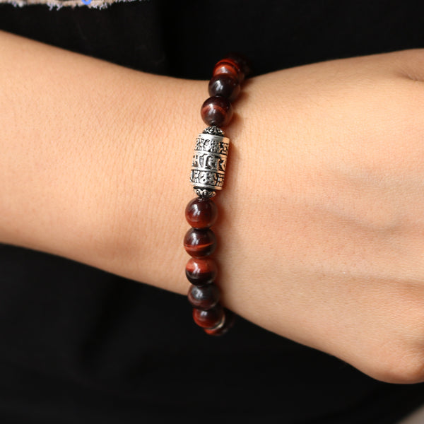 Pulsera de Ojo de Tigre - Om Mani Padme Hum