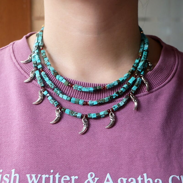 Collar Turquesa y Dijes<br>Elefantes Protectores 🐘