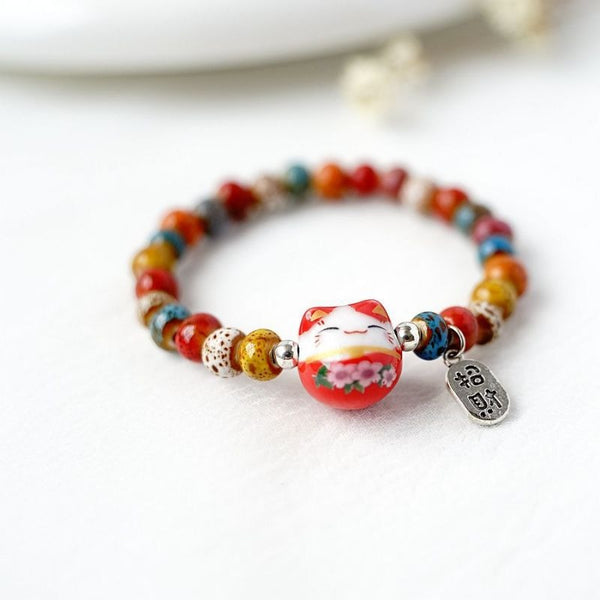 Pulsera Gato de la Suerte <br> Maneki-Neko de Cerámica 🍀