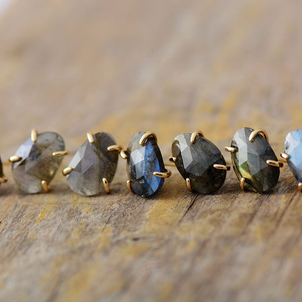 Aros de Labradorita Natural <br> Intuición y Luz Interior