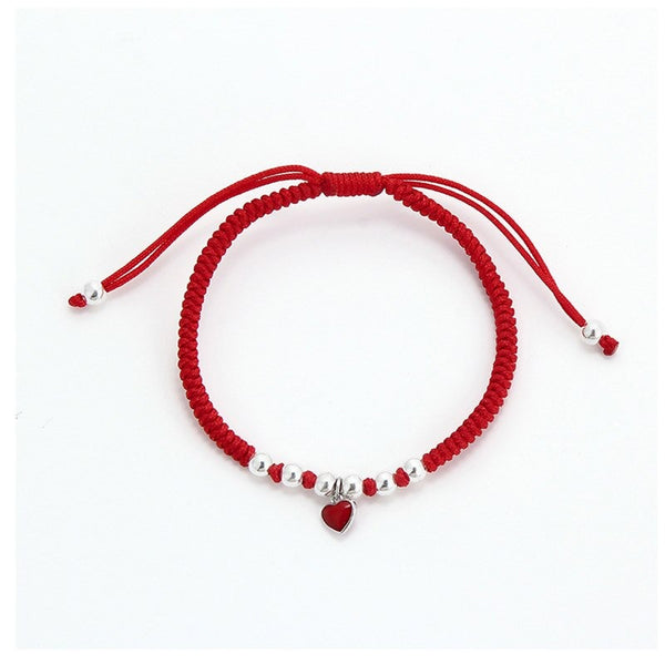 Pulsera Hilo rojo, Corazón y cuentas de plata 925
