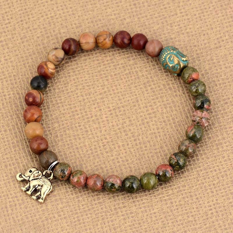 Pulsera Yoga de jaspe Natural con colgante Elefante y Buda