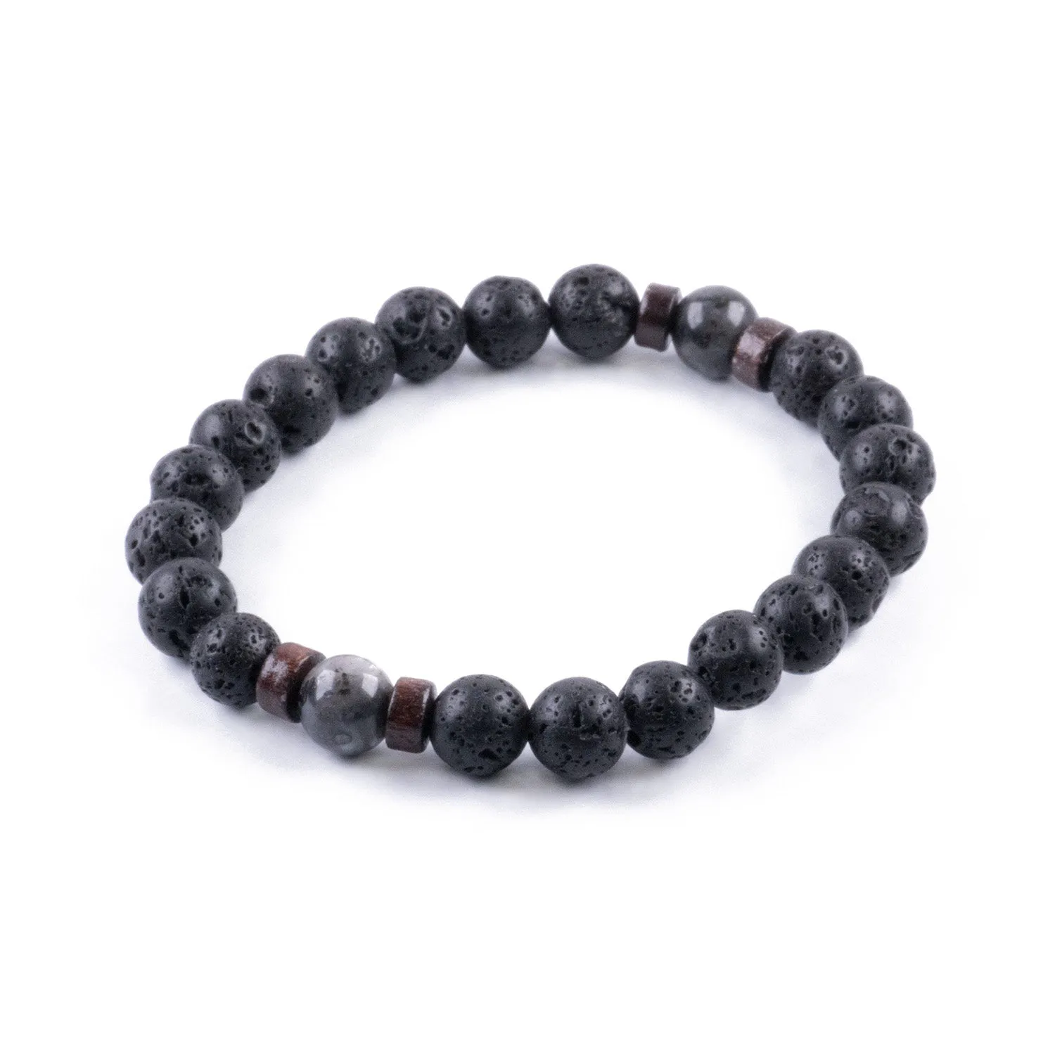 Pulsera de Hombre en Piedra Volcánica y Piedra lunar