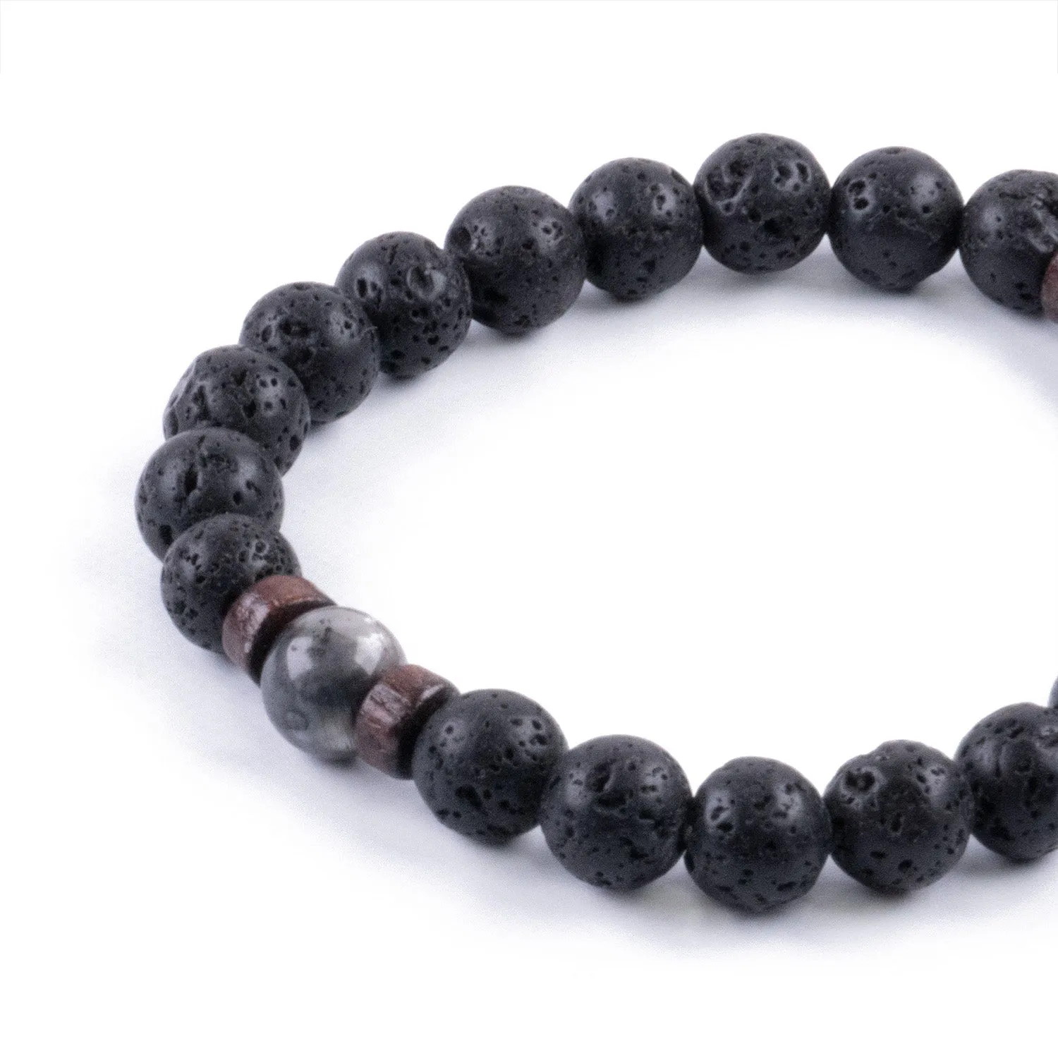 Pulsera de Hombre en Piedra Volcánica y Piedra lunar